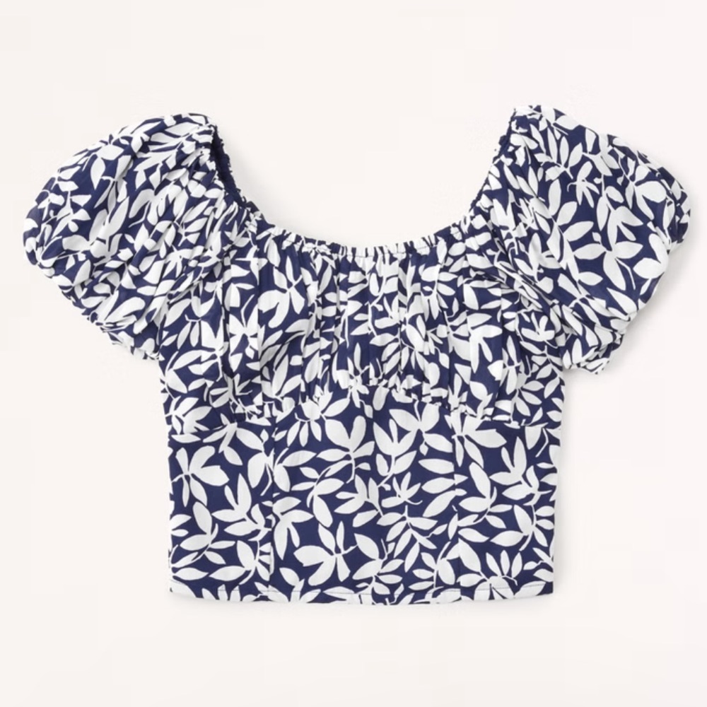 ABERCROMBIE Ruched Puff Sleeve Scoopneck Top NWT